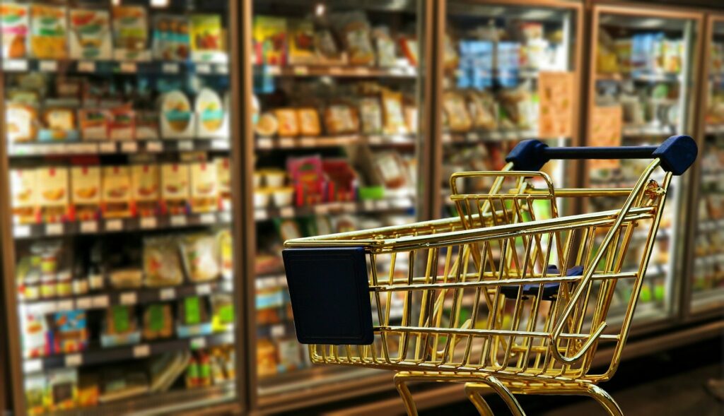 Image of a shopping basket in a superstore