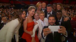 Oscars host Ellen Degeneres set a record for most retweets during the Oscars telecast. Photo: Twitter.com/TheEllenShow.  